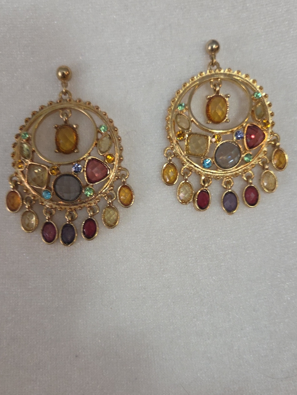 Gold Tone Multi-Color Chandelier Earrings